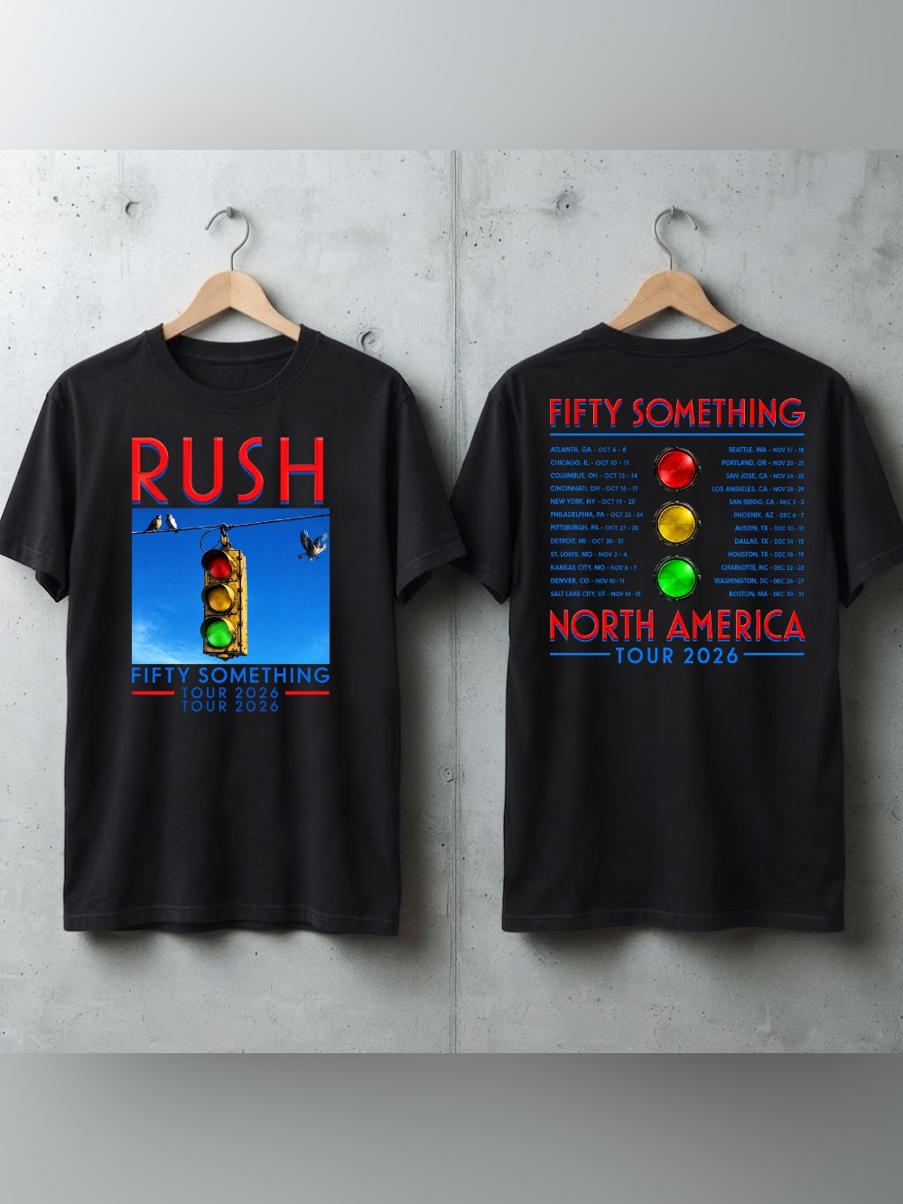 Rush Fifty Something North America Tour 2026 Traffic Light Vintage Black T-Shirt